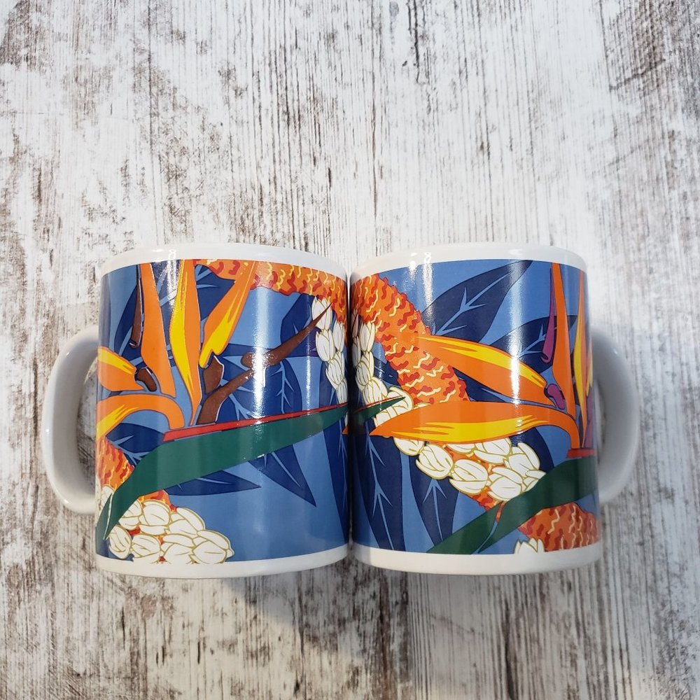 Set of 2 Hilo Hattie Hawaii Bright Flower Theme Mugs